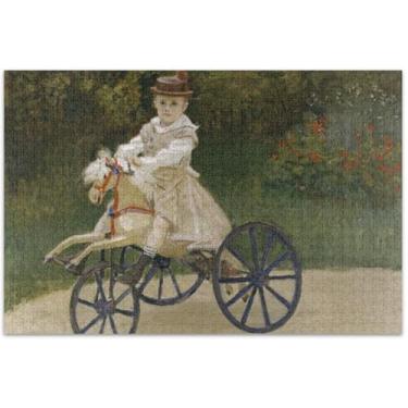 Imagem de Quebra-cabeça de cavalo Claude Monet Jean Hobby para adultos 1000 peças de arte pintura a óleo personalizado natureza quebra-cabeças divertidos bobos, 75 x 40 centímetros