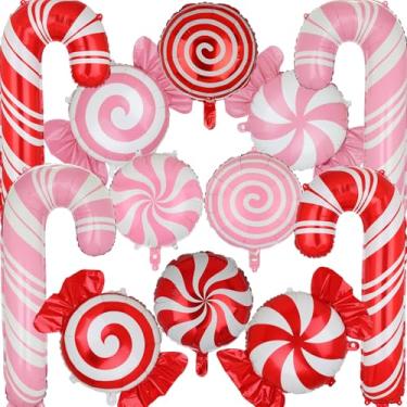 Imagem de Christmas Candy Balloon Set Candy Cane Mylar Balloons Red Pink Sweet Candies Candyland Xmas Gingerbread Theme Birthday Decor Supplies 12 Pcs