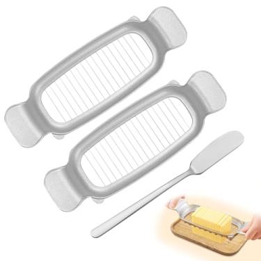Imagem de Diakey Pacote com 2 cortadores de manteiga e queijo, cortador de manteiga de 17 fios com faca espalhadora de aço inoxidável, cabo ergonômico portátil para bloquear queijo, frutas macias, ovo