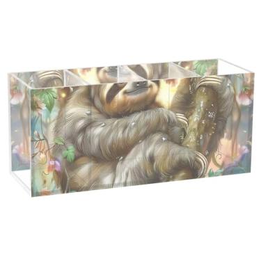 Imagem de TSENQUE Porta-lápis de mesa floral floral com flores de preguiça de acrílico, fofo, personalizado, canetas, canetas, canetas, canetas, canetas, canetas, canetas, marcadores, artes, decoração de