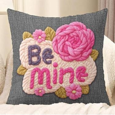 Imagem de Fronha 3D tricotada dia dos namorados: tecido cinza, zíper oculto, adequada para decoração de sofá, um presente de casamento romântico em casa, macio, durável e lavável, tamanho 45 x 45 cm (cor 45)