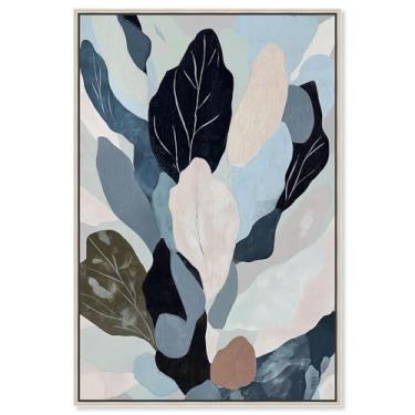 Imagem de Sobreposição de folha I impressão em tela azul decoração de parede por Art Remedy, moldura prata, 25 x 38 cm