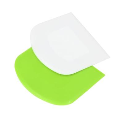 Imagem de Espátula de tigela e raspador de banco, ferramenta de cortador de massa de cozinha multiuso de plástico flexível, para assar massa de pão, bolo, fondant, gelo, conjunto de 2 peças - branco, verde
