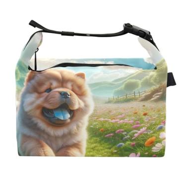 Imagem de TSENQUE Lancheira de cachorro personalizada floral Chow Chow Lancheira feminina portátil para trabalho com estampa de animais bolsa isolada para trabalho