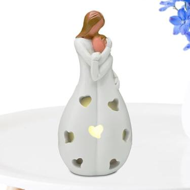 Imagem de Estátua de castiçal mãe filha,Estátua de castiçal - Suporte para tealight de figura de resina com vela led cintilante | Ornamento de mesa para decoração de casa