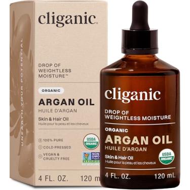 Imagem de Cliganic Organic Argan Oil, 120 ml - USDA Certified - Pure Single Ingredient - Cold Pressed Body Oil - Non-GMO - Vegan, Cruelty-Free Face Oil - Oil for Hair, Face, and Body - For All Hair/Skin Types