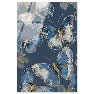 Imagem de Golden Wings I Decoração de parede azul com impressão acrílica da Art Remedy, Pronto para pendurar, 50 x 76 cm
