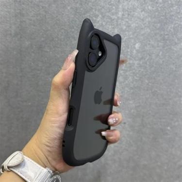 Imagem de Capa magnética transparente com cordão fofo de gato 3D para iPhone 16, 15, 14, 13, 12 ProMax Plus 11, capa transparente com pulseira, B, preta, para iPhone 16 Pro