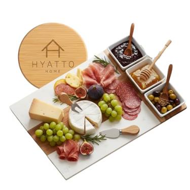 Imagem de Tábua de Charcutaria em Madeira de Acácia e Mármore – Kit Premium com 4 Facas, 3 Tigelas de Cerâmica e Colheres de Acácia – Ideal para Queijos, Frios e Entradas