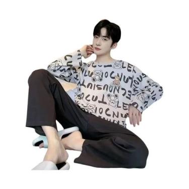 Imagem de Conjunto De Pijamas Masculinos plus Size Em Preto Com Estampa Xadrez E