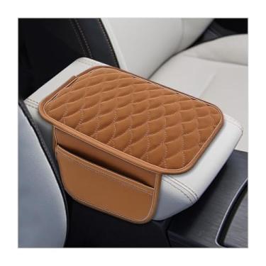 Imagem de Osilly Capa de console central de carro, almofada de apoio de braço de couro para veículo com 2 sacos de armazenamento, acessórios organizadores de caixa de armazenamento interior automotivo