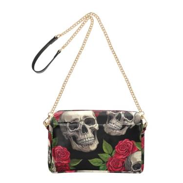 Imagem de Joitme Bolsa tiracolo feminina bolsa de telefone com caveiras fofas vermelhas vintage rosas pretas alça de couro PU bolsa de ombro