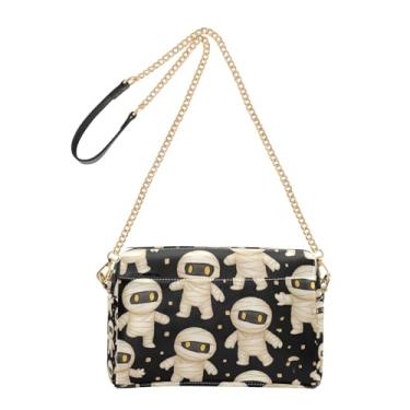 Imagem de Joitme Bolsas de ombro femininas transversais de Halloween lindas múmias brancas e pretas bolsa de couro PU bolsa de ombro com alça de corrente