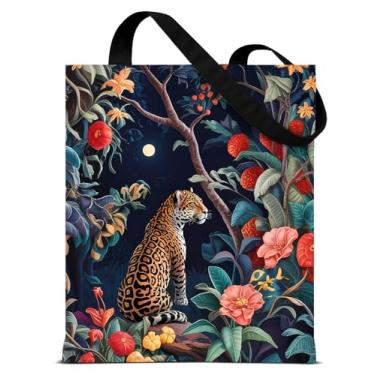 Imagem de QYCFDXD Bolsa de ombro vintage Jaguar floral de lona para mulheres Jaguar Dark Botanical Estética reutilizável bolsa de ombro para compras de supermercado, viagens, trabalho, praia