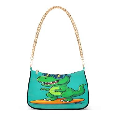 Imagem de Bolsa de ombro com desenho animado Rex Dinossauro verde-petróleo, linda bolsa Hobo para mulheres, bolsa clutch moderna para uso diário ou festa