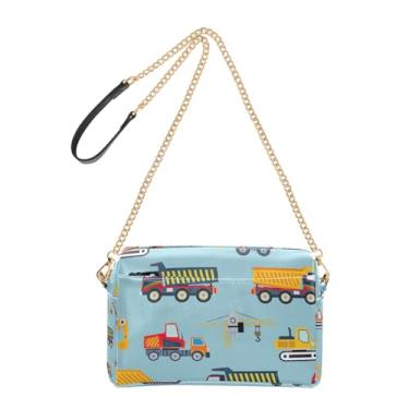 Imagem de Joitme Bolsas femininas transversais para celular bolsa de ombro de couro PU com alça de corrente desenho animado caminhões de construção azul