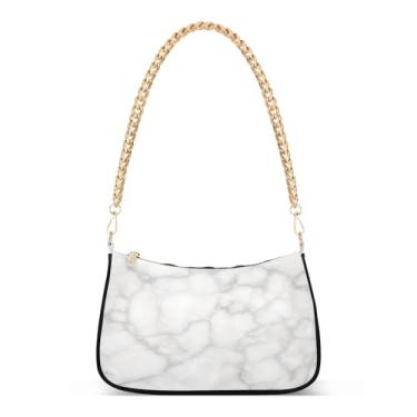 Imagem de Bolsa de ombro de corrente minimalista com textura cinza branca, bolsa Hobo feminina para uso diário e noturno