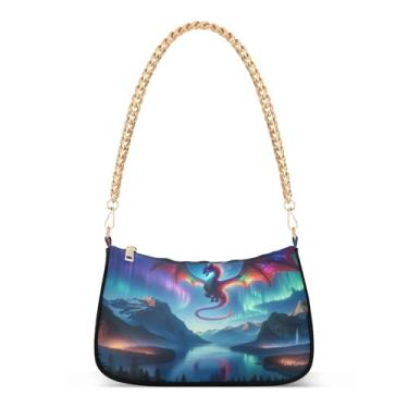 Imagem de Bolsa de ombro colorida com corrente de rio dragão brilhante, bolsa de mão Hobo média artística para mulheres, bolsa clutch moderna
