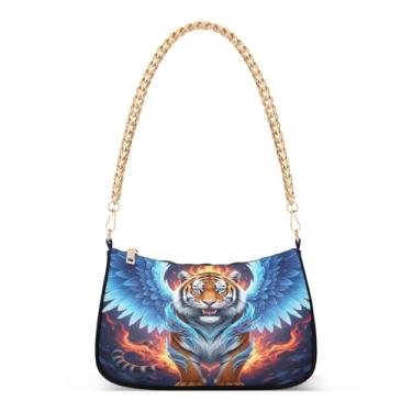 Imagem de Bolsa de ombro divertida com corrente de tigre, bolsa Hobo feminina com estampa artística para uso diário e noturno