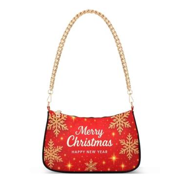 Imagem de Bolsa de ombro com corrente vermelha de Natal, bolsa feminina Hobo Tote Clutch para festas de fim de ano