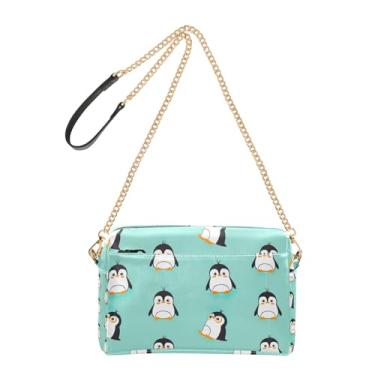 Imagem de Joitme Bolsa tiracolo feminina fofa engraçada pinguim azul bolsa para celular bolsa de ombro de couro PU com alça de corrente