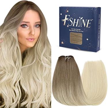 Imagem de Fshine Balayage Sew in Weft Hair Extensions Cabelo Humano 18 Polegada 100g Castanho Claro para Platinum Blonde Sew in Hair Extensions Straight Hand Tied Trama Extensões de Cabelo Humano Real