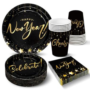 Imagem de KatchOn, Conjunto de pratos e guardanapos de feliz ano novo - serve 16 convidados | Artigos de festa de ano novo 2026 | Decorações de feliz ano novo 2026 | Conjunto de louça descartável | Decorações