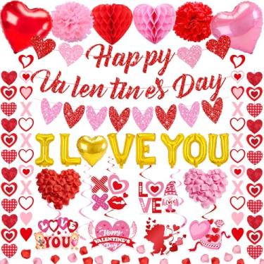 Imagem de Conjunto de decorações de dia dos namorados para festa, faixa de feliz dia dos namorados, coração, guirlanda, vermelho, rosa, favos de mel, 1000 peças, pétalas de plástico, redemoinhos, balões de dia