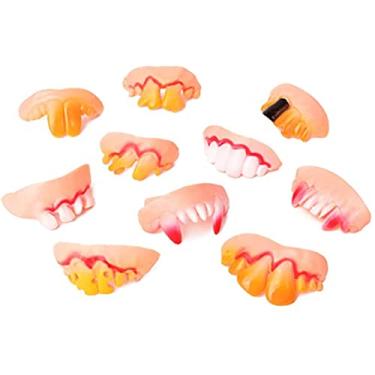 Imagem de Yinhing 10 Peças de Dentes Falsos, Dentes Feios de Halloween para Fantasia de Zumbi Lobisomem Vampiro, Modelo de Dentadura de Borracha Não Tóxica para Cosplay de Dramatização de Festa