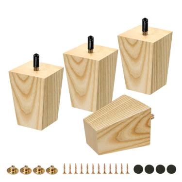 Imagem de FoDau770 5/40.6 cm-18 parafusos pernas quadradas para móveis 7,6 cm, pernas de madeira de cinza para conjunto de 4, pés modernos de meados do século, peças de substituição de madeira para armário