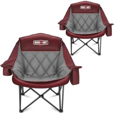 Imagem de Overmont Cadeira de acampamento extragrande GG para adultos – Cadeira dobrável acolchoada de 181 kg, suporte resistente, com bolso lateral, bolsa de resfriamento para esportes ao ar livre, jardim