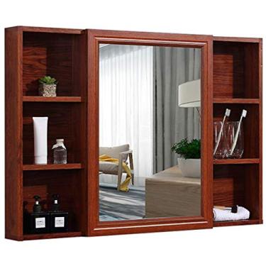 Imagem de Armário espelhado montado na parede, armazenamento moderno de porta única, organizador de armazenamento de medicamentos multiuso, moldura de madeira para banheiro, branco, natural, marrom. (marrom 100