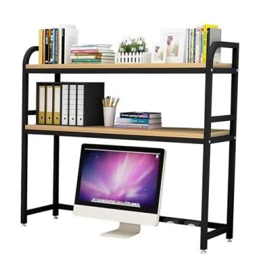 Imagem de Estante de mesa de computador industrial – Estante de mesa de 2 camadas para mesa de computador, suporte organizador de estante ajustável, rack de armazenamento de bancada de escritório aberto
