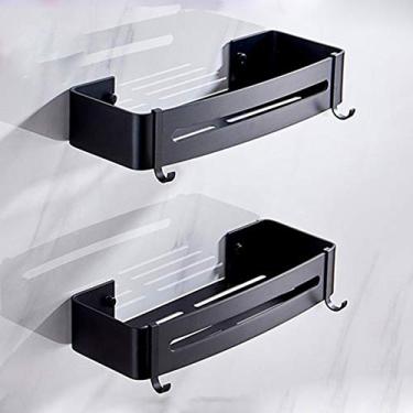 Imagem de Prateleiras de banheiro organizador de prateleira de banheiro rack de armazenamento de chuveiro prateleiras de canto preto montado na parede banheiro banheiro prateleira organizador (cor: retângulo