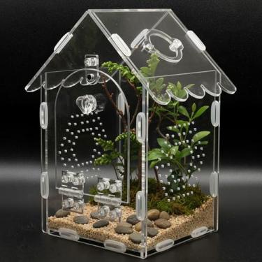 Imagem de Cilkus Caixa de aranha saltadora, tanque de terrário de répteis de acrílico de abertura frontal com trava magnética, compartimento transparente para répteis para tarântulas, lagartixas, louva-a-deus e