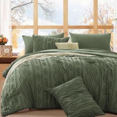 Imagem de WRENSONGE Conjunto de edredom casal com lençóis – 7 peças, cama tufada verde oliva em uma bolsa, 1 edredom, 2 lençóis, 2 fronhas e 2 fronhas