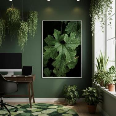 Imagem de Quadro Decor Folhas Textura Escura 70X50Cm Mold Branca - Quadros On-Li