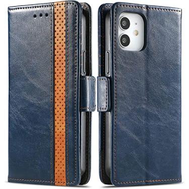 Imagem de KANUZ Capa para iPhone 13 Pro Max/13 Pro/13/13 Mini, capa protetora magnética de couro PU com suporte de visualização de slot para cartão de bloqueio RFID TPU à prova de choque (Cor: azul, Tamanho: 13pro max 6,7 polegadas)