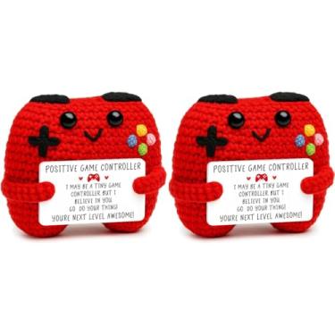 Imagem de Orichane Positive Crochet Game Controller Emotional Support Plush 2PCS with Encouragement Card Cute Animals Gift Set for Friends Birthday Encouragement Gift Room Decor (Game Controller 2pcs)