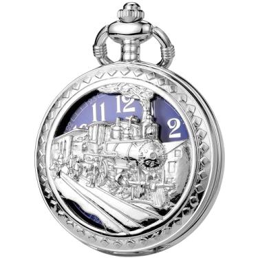 Imagem de DerMacht Relógio de bolso Steampunk com corrente para cosplay masculino liso com estampa de sol, Aj.Rena, azul prateado