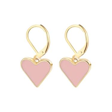 Imagem de Brincos de argola pequenos de coração para mulheres, lindos pingentes de esmalte coloridos banhados a ouro com pingente de coração, pingente de gota, argola de pressão, moda Y2K, joias para namorada