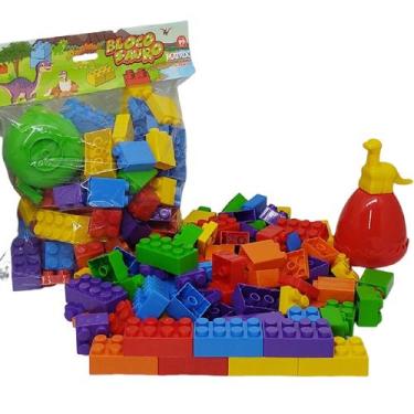 Imagem de Blocos De Montar E Encaixar 99 Peças Grandes Blocosauro Brinquedo Para