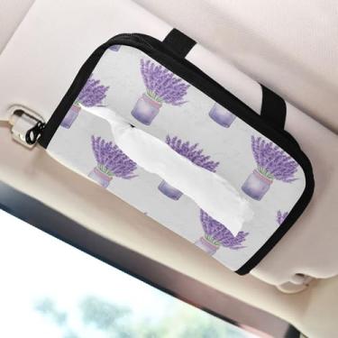Imagem de SEHANY Porta-lenços de papel de carro lavanda roxa, caixa de lenços para carro, viseira solar, porta-guardanapos retangular, dispensador de máscara de carro, caixa de lenços de papel para automóvel
