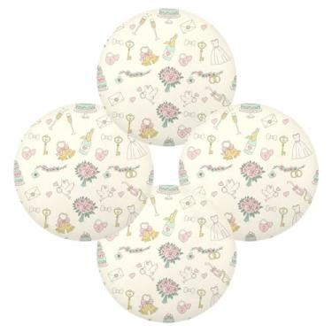 Imagem de Wassud Jogo americano conjunto de 4 tapetes redondos com tema de casamento para cozinha e jantar, tapetes laváveis e resistentes ao calor, decoração de mesa 39 cm