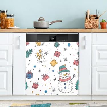 Imagem de xigua Linda capa magnética de boneco de neve de Natal, adesivos magnéticos decorativos antiarranhões para painel de geladeira e lava-louças, decoração personalizada de cozinha doméstica 58 x 66 cm