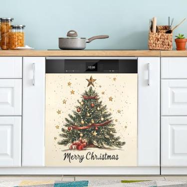 Imagem de xigua Linda capa magnética para lava-louças, árvore de Natal, adesivos magnéticos decorativos antiarranhões para painel de geladeira e lava-louças, decoração personalizada de cozinha doméstica 58 x 66