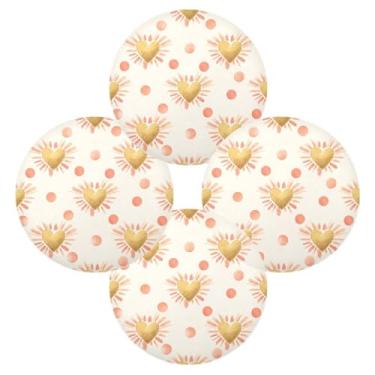 Imagem de Wassud Jogo americano conjunto de 4 tapetes de mesa redondos de corações dourados com pontos corais para cozinha e jantar, tapetes laváveis e resistentes ao calor, decoração de mesa 39 cm