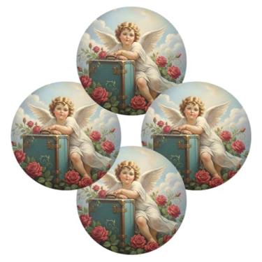 Imagem de Wassud Jogo americano conjunto de 4 tapetes de mesa redondos vintage para cozinha e jantar tapetes laváveis resistentes ao calor decoração de mesa 39 cm