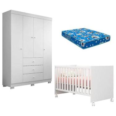 Imagem de Berço Americano Mini Cama Doce Sonho 100 e Guarda Roupa Infantil Duda 