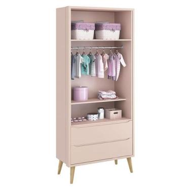 Imagem de Guarda Roupa Infantil Theo 2 Portas Rosa com Pés Madeira Natural  Rell
